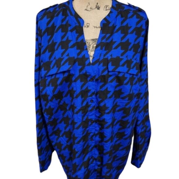 Calvin Klein blue and black Buffalo plaid button down Military shirt plus sz 0X - Picture 2 of 7